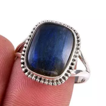 Natural Labradorite Gemstone 925 Solid Sterling Silver Jewelry Ring Size 9 V5I83