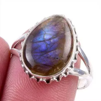 Natural Labradorite Gemstone 925 Solid Sterling Silver Jewelry Ring Size 9 p7J85