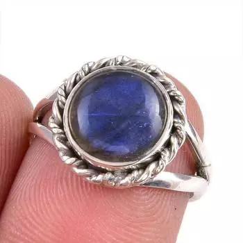 Natural Labradorite Gemstone 925 Solid Sterling Silver Jewelry Ring S.5.5 v2F42