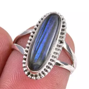 Natural Labradorite Gemstone 925 Solid Sterling Silver Jewelry Ring Size 5 w9P08