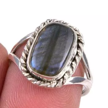 Natural Labradorite Gemstone 925 Solid Sterling Silver Jewelry Ring Size 7 g8u81