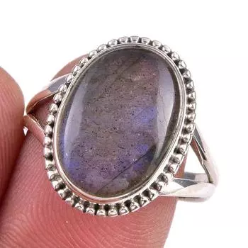 Natural Labradorite Gemstone 925 Solid Sterling Silver Jewelry Ring S.8.5 h5J92