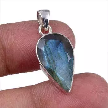 Natural Labradorite Gemstone 925 Solid Sterling Silver Gift Pendant 1.25 h9L64
