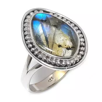 Natural Labradorite Gemstone 925 Solid Sterling Silver Jewelry Ring S.9.5 E0f83