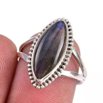 Natural Labradorite Gemstone 925 Solid Sterling Silver Jewelry Ring S.6.5 g3O67