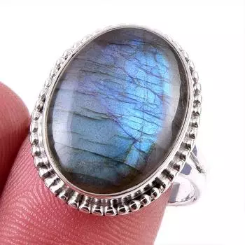 Natural Labradorite Gemstone 925 Solid Sterling Silver Jewelry Ring S.8.5 O2o06