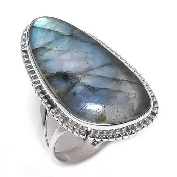 Natural Labradorite Gemstone 925 Solid Sterling Silver Jewelry Ring Size 9 f2V18