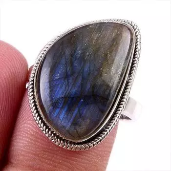 Natural Labradorite Gemstone 925 Solid Sterling Silver Jewelry Ring S.8.5 M4m94