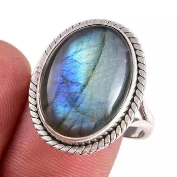 Natural Labradorite Gemstone 925 Solid Sterling Silver Jewelry Ring S.9.5 f8Y17