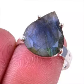 Natural Labradorite Gemstone 925 Solid Sterling Silver Jewelry Ring Size 7 u5l86