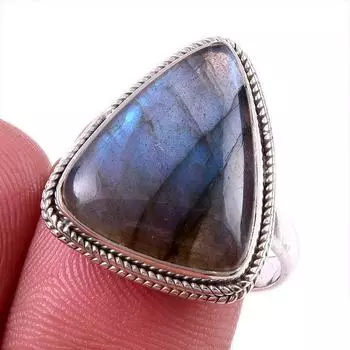 Natural Labradorite Gemstone 925 Solid Sterling Silver Jewelry Ring Size 9 z0e00