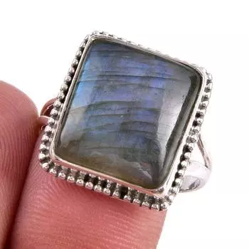 Natural Labradorite Gemstone 925 Solid Sterling Silver Jewelry Ring S.9.5 w9c77
