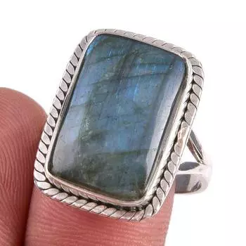 Natural Labradorite Gemstone 925 Solid Sterling Silver Jewelry Ring Size 9 g7p32
