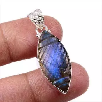 Natural Labradorite Gemstone 925 Solid Sterling Silver Jewelry Pendant 1.5 E5B84