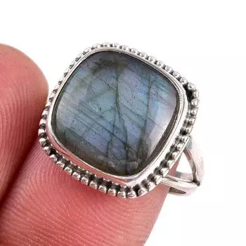 Natural Labradorite Gemstone 925 Solid Sterling Silver Jewelry Ring Size 8 Q0c70
