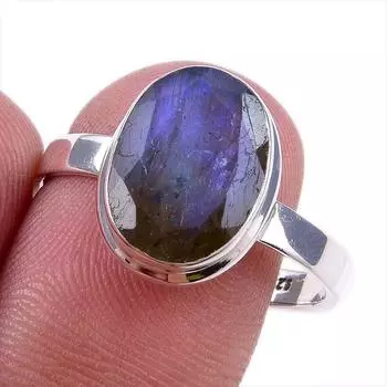 Natural Labradorite Gemstone 925 Solid Sterling Silver Jewelry Ring Size 10 d6N38