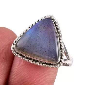 Natural Labradorite Gemstone 925 Solid Sterling Silver Jewelry Ring S.9.5 p1O35