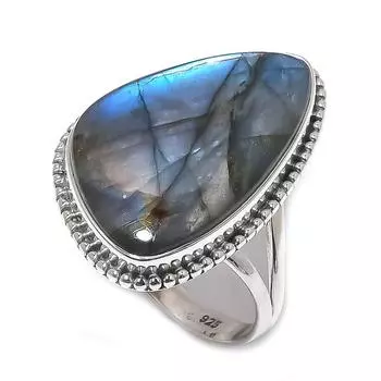 Natural Labradorite Gemstone 925 Solid Sterling Silver Jewelry Ring Size 9 y0U66