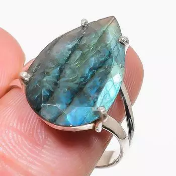 Natural Labradorite Gemstone 925 Solid Sterling Silver Jewelry Ring Size 9 a4n20