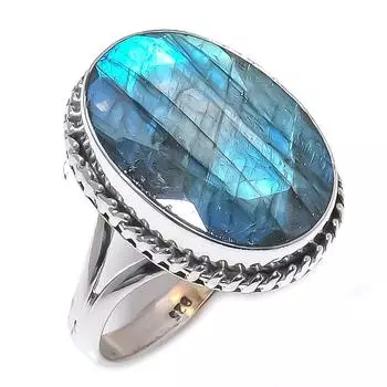 Natural Labradorite Gemstone 925 Solid Sterling Silver Jewelry Ring Size 9 z5h99