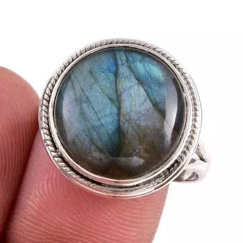 Natural Labradorite Gemstone 925 Solid Sterling Silver Jewelry Ring S.8.5 L4T79