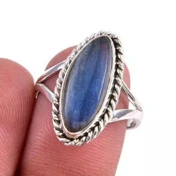 Natural Labradorite Gemstone 925 Solid Sterling Silver Jewelry Ring S.7.5 O0l94