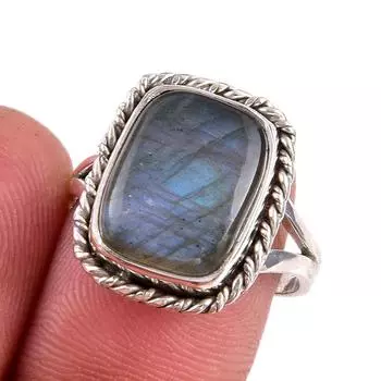 Natural Labradorite Gemstone 925 Solid Sterling Silver Jewelry Ring Size 7 E2f20
