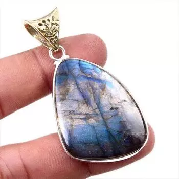 Natural Labradorite Gemstone 925 Solid Sterling Silver Gift Pendant 2.25 F8Y08