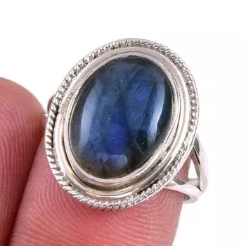 Natural Labradorite Gemstone 925 Solid Sterling Silver Jewelry Ring Size 7 Q8a96