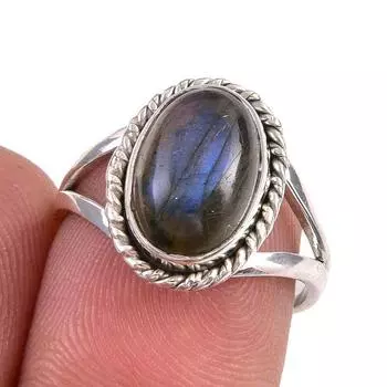 Natural Labradorite Gemstone 925 Solid Sterling Silver Jewelry Ring S.6.5 O0h75