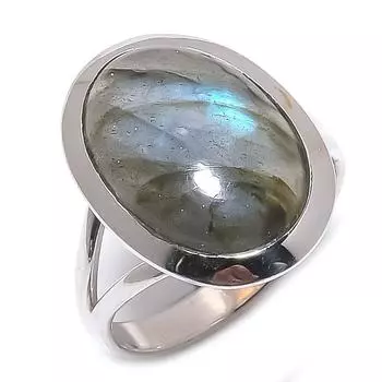 Natural Labradorite Gemstone 925 Solid Sterling Silver Jewelry Ring Size 8 H6U87