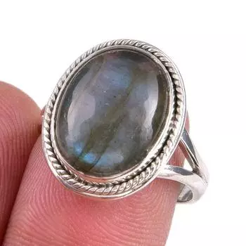 Natural Labradorite Gemstone 925 Solid Sterling Silver Jewelry Ring S.7.5 s8C81