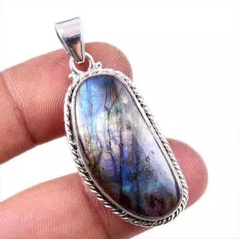 Natural Labradorite Gemstone 925 Solid Sterling Silver Gift Pendant 1.75 r3c56
