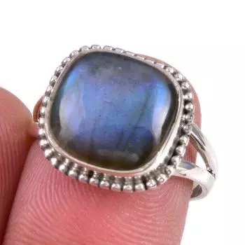 Natural Labradorite Gemstone 925 Solid Sterling Silver Jewelry Ring Size 7 H7H77