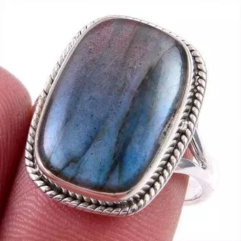 Natural Labradorite Gemstone 925 Solid Sterling Silver Jewelry Ring Size 8 D2W66