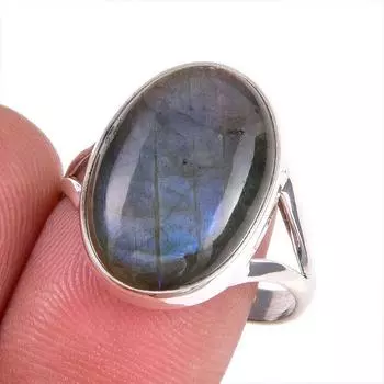Natural Labradorite Gemstone 925 Solid Sterling Silver Jewelry Ring Size 10 i7b95