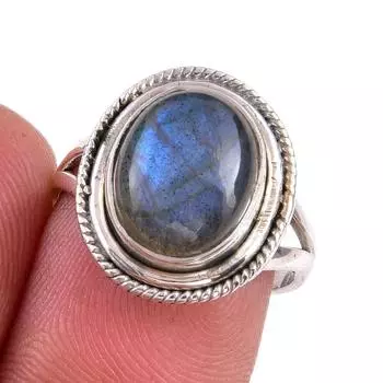 Natural Labradorite Gemstone 925 Solid Sterling Silver Jewelry Ring Size 7 B0D05