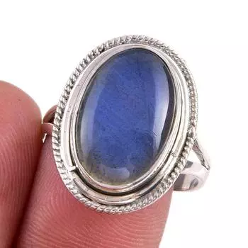 Natural Labradorite Gemstone 925 Solid Sterling Silver Jewelry Ring S.8.5 S7J59