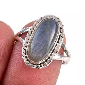 Natural Labradorite Gemstone 925 Solid Sterling Silver Jewelry Ring Size 7 F6b18