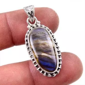 Natural Labradorite Gemstone 925 Solid Sterling Silver Jewelry Pendant 1.5 W8j72