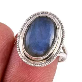 Natural Labradorite Gemstone 925 Solid Sterling Silver Jewelry Ring S.7.5 e2m33