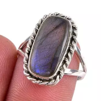 Natural Labradorite Gemstone 925 Solid Sterling Silver Jewelry Ring Size 7 R0f45