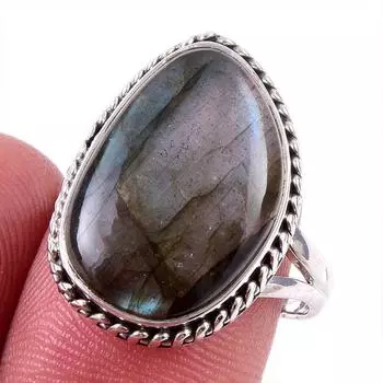 Natural Labradorite Gemstone 925 Solid Sterling Silver Jewelry Ring Size 8 t5D52