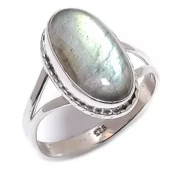 Natural Labradorite Gemstone 925 Solid Sterling Silver Jewelry Ring Size 10 o6n96