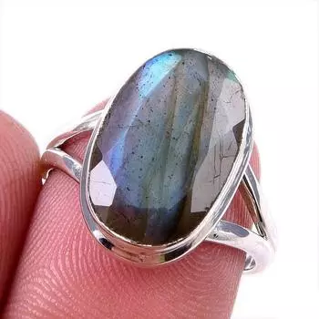Natural Labradorite Gemstone 925 Solid Sterling Silver Jewelry Ring Size 7 u5w98