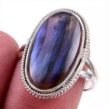 Natural Labradorite Gemstone 925 Solid Sterling Silver Jewelry Ring S.7.5 Z0i90