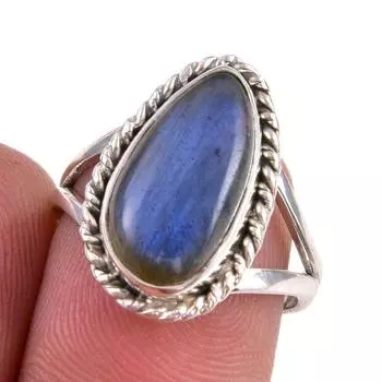 Natural Labradorite Gemstone 925 Solid Sterling Silver Jewelry Ring S.6.5 M2H82