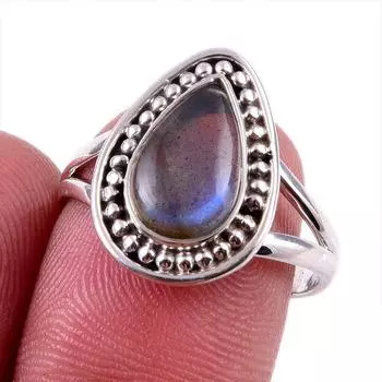 Natural Labradorite Gemstone 925 Solid Sterling Silver Jewelry Ring Size 8 e0k66