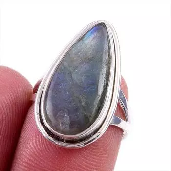 Natural Labradorite Gemstone 925 Solid Sterling Silver Jewelry Ring Size 6 f2d42