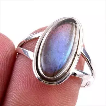 Natural Labradorite Gemstone 925 Solid Sterling Silver Jewelry Ring Size 8 q6p54